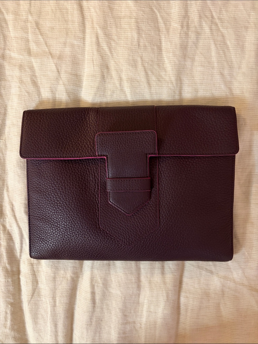 Structured Pebbled Leather Clutch in Deep Plum